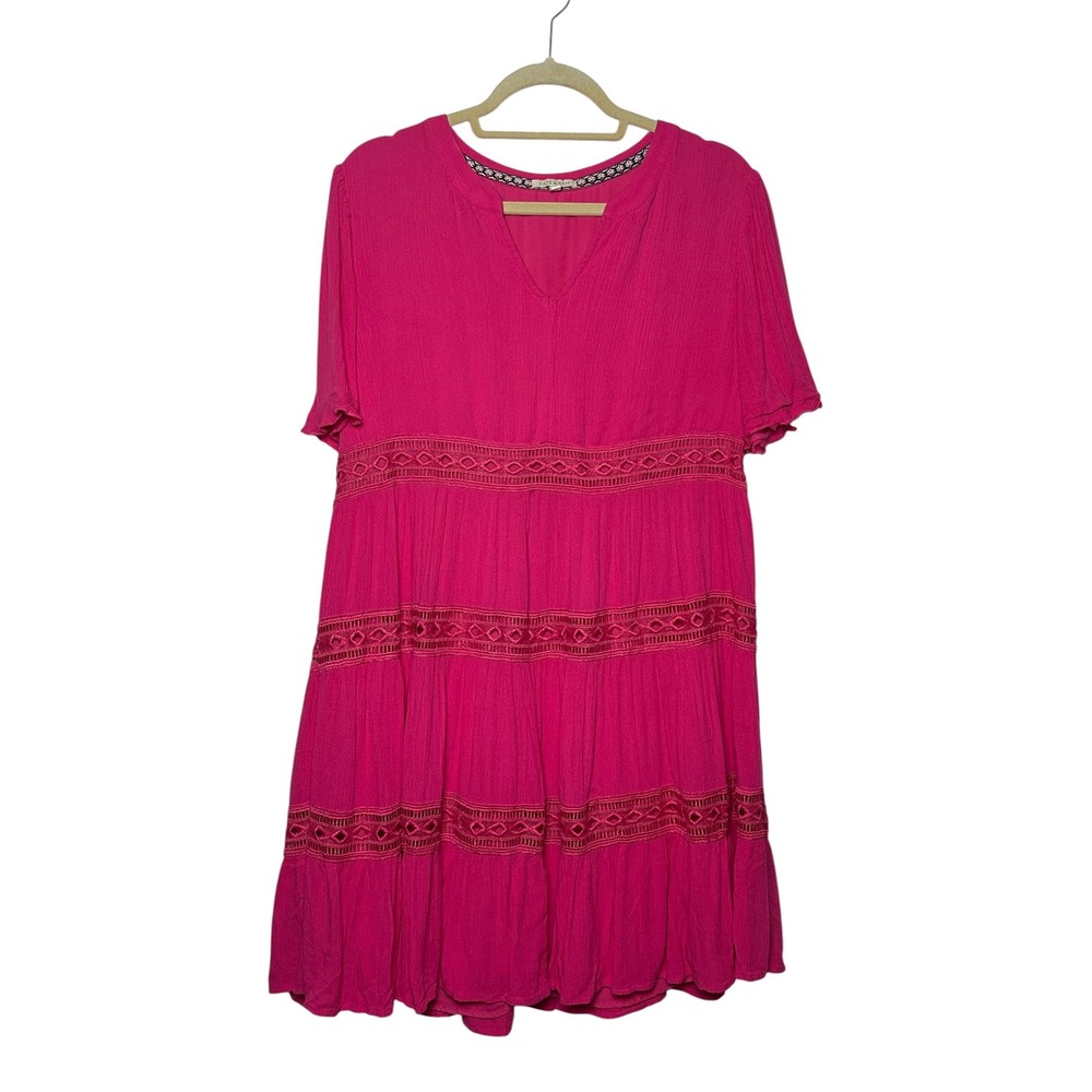 Kate & Sam Women's Pink Tiered Crochet Lace Babydoll Dress Large Boho Size Large